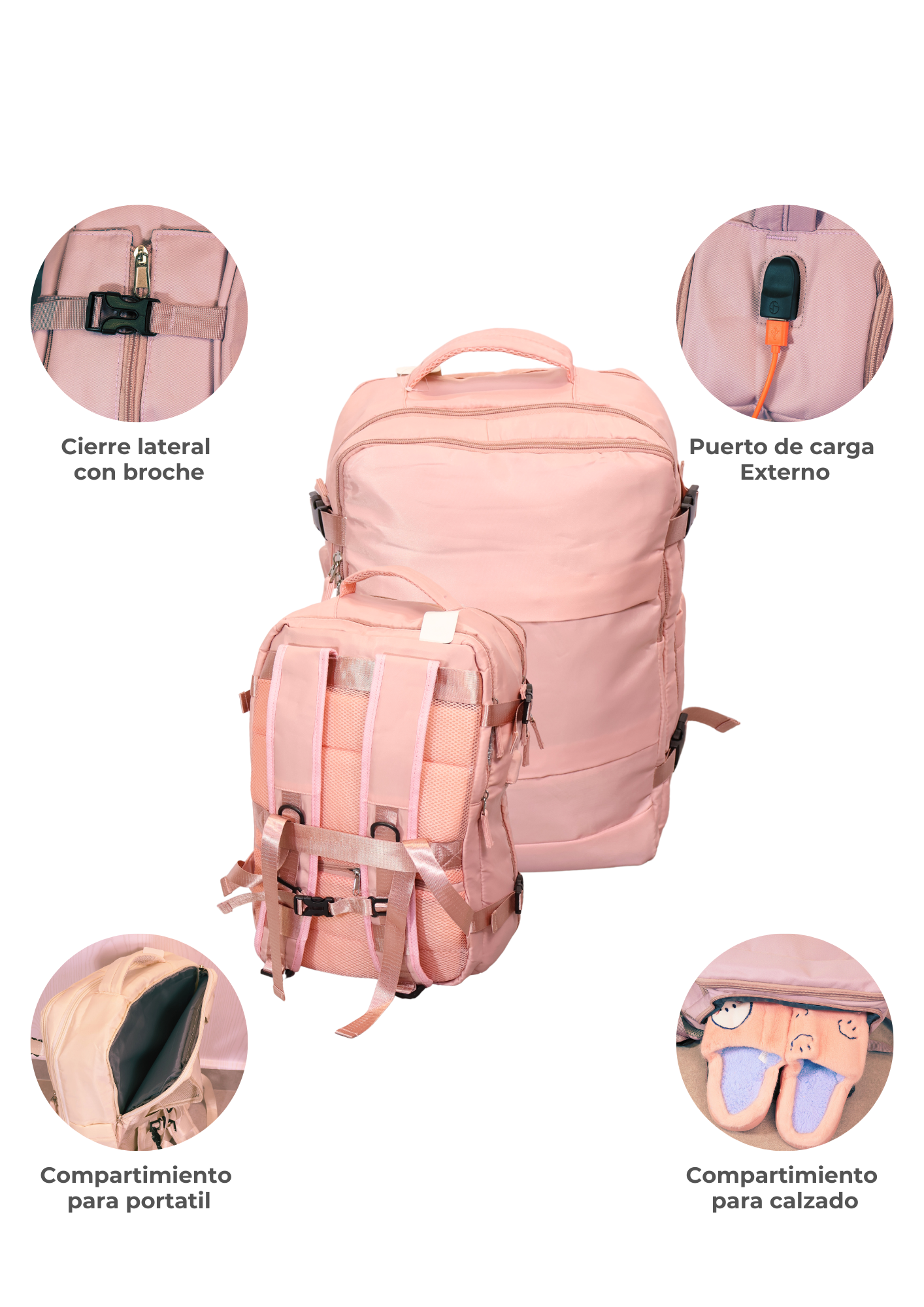 Maleta Multifuncional Rosa con Puerto de Carga