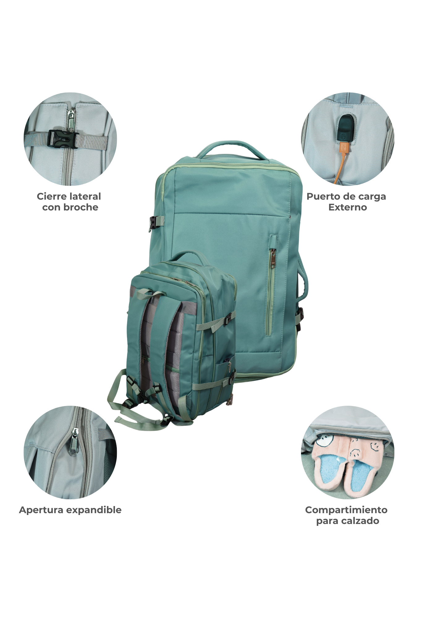 Maleta Multifuncional Rosa con Puerto de Carga