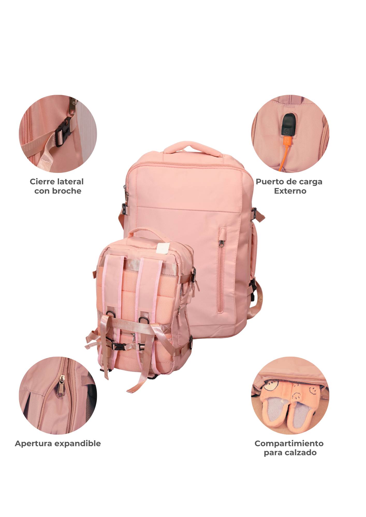 Maleta Multifuncional Rosa con Puerto de Carga