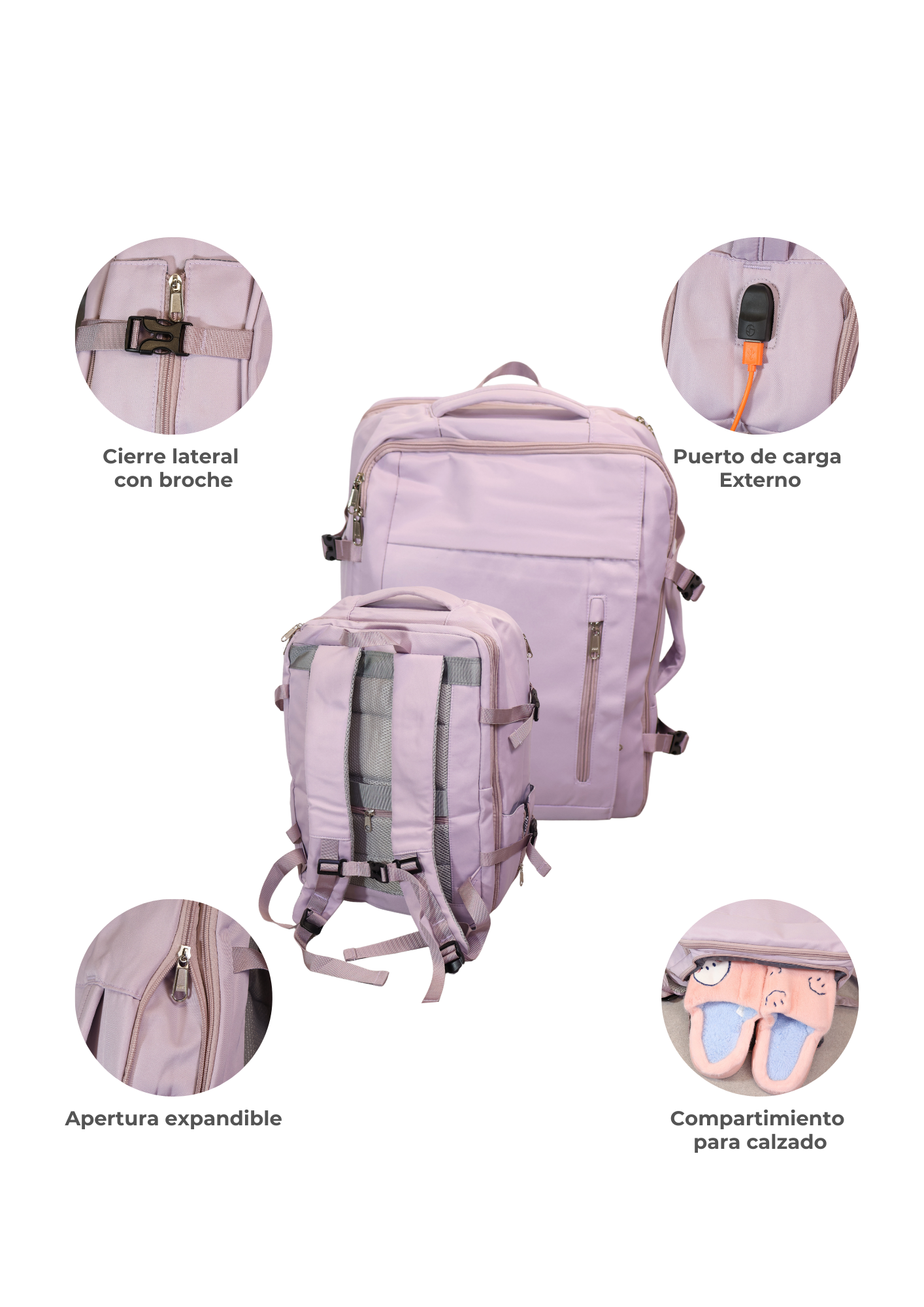 Maleta Multifuncional Rosa con Puerto de Carga